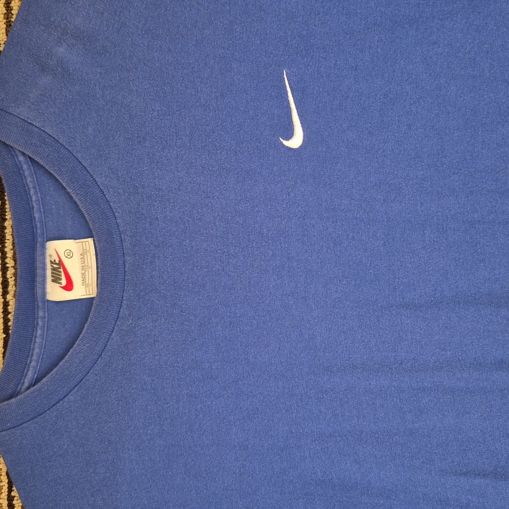 NIKE Logo Solid Blue Cotton USA Mens XL Short Sleeve‎ T Shirt 90s VTG RARE